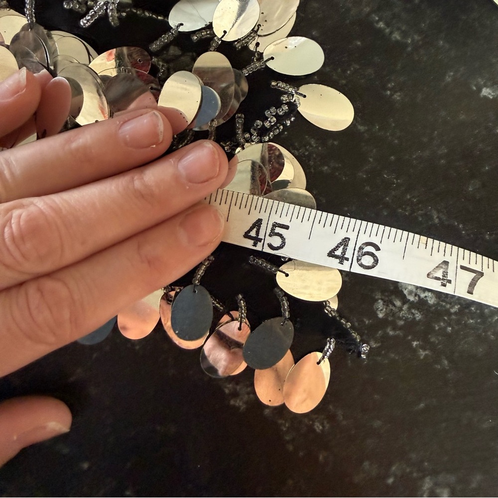 1980 Oleg Cassini Asymmetrical Cocktail Dress Black and Silver Sequins Size 10 - Picture 7 of 11